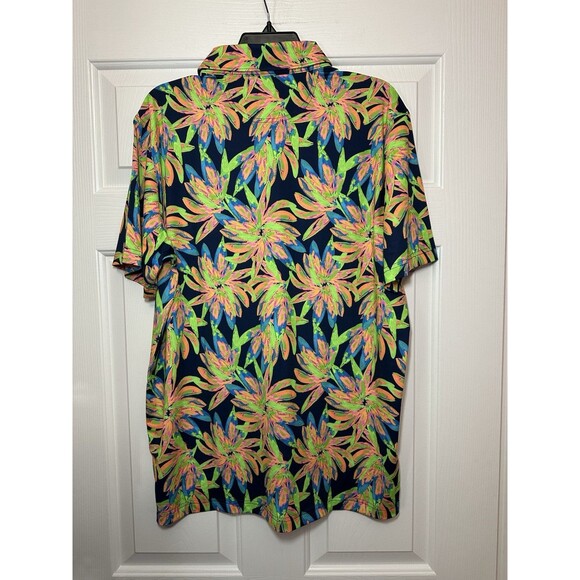 Size L Chubbies The Ocean Flower Tropical Print Performance Polo 2.0 Shirt NEW - Picture 2 of 3